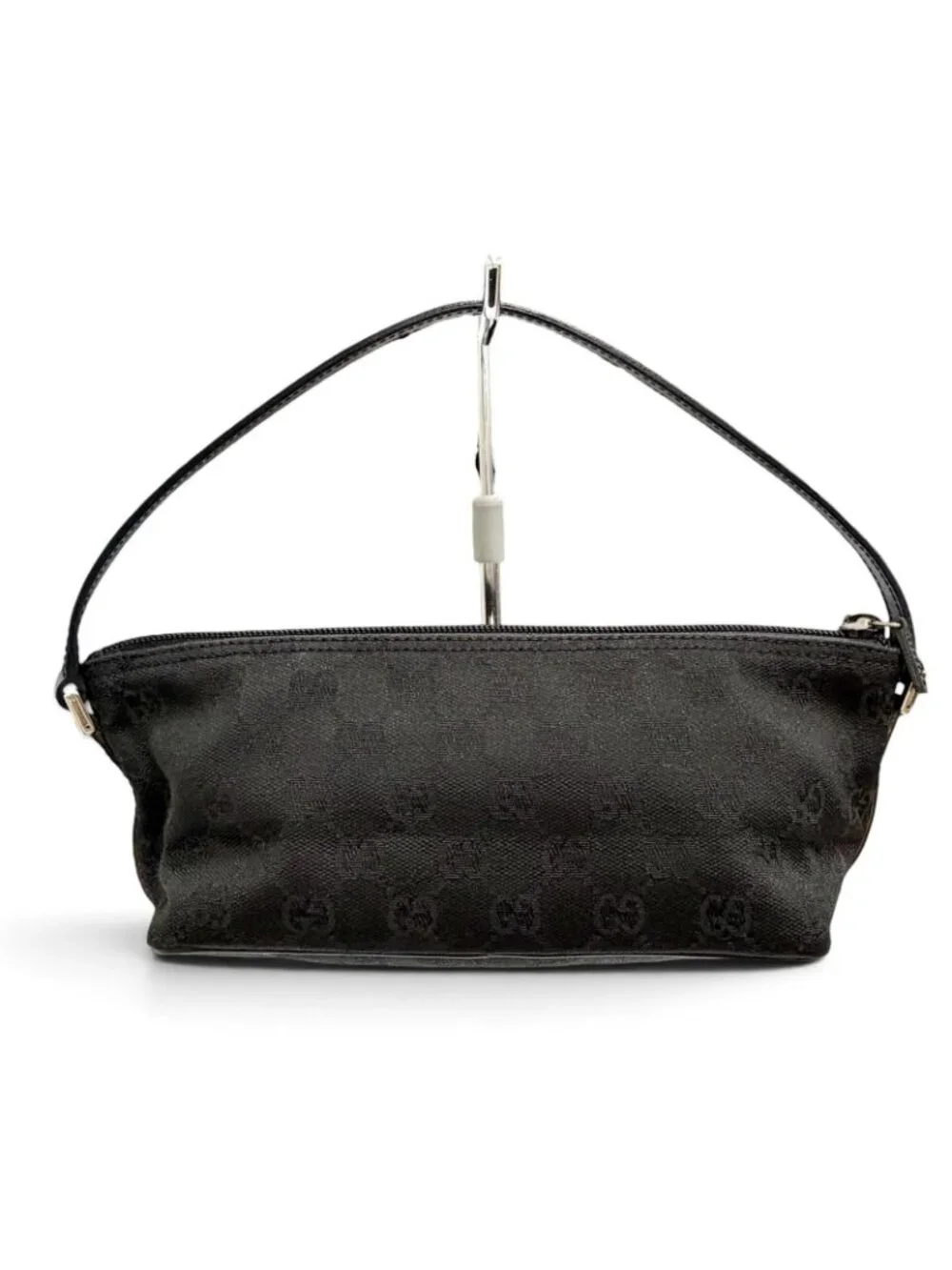 Gucci Vintage GG Canvas Leather Logo Plate Pouch Handbag Black
